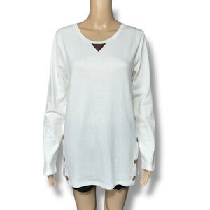 Dearcase Womens Tunic Top Sweater Long Sleeve Button Accent Beige Medium